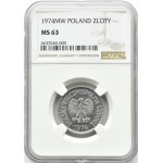 Poľsko, PRL, 1 zlotý 1974 so značkou mincovne, Varšava, NGC MS63