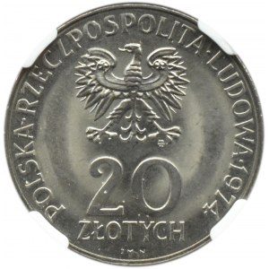 Polska, PRL, XXV lat RWPG, 20 złotych 1974, Warszawa, NGC MS66