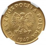 Polska, RP, 5 groszy 1949, Bazylea, NGC MS65RD