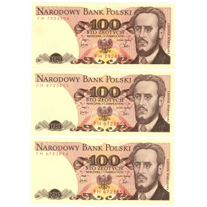 100 Zloty 1979 - Serie FH - Satz von 3 Stück