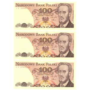 100 złotych 1986 - seria LS - set 3 sztuk