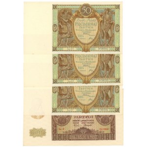 50 Zloty 1929 und 100 Zloty 1940 - Satz von 4 Stück