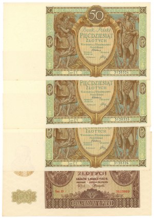 50 zloty 1929 and 100 zloty 1940 - set of 4 pieces