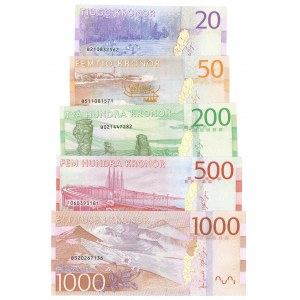 ŠVÉDSKO - 20, 50, 200, 500 a 1000 korun 2015 - sada 5 kusů