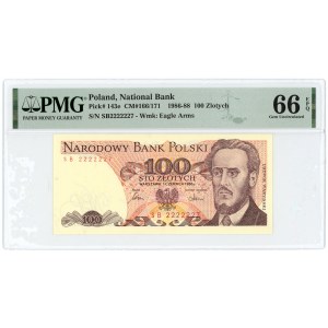 100 złotych 1986 - seria SB 2222227 - PMG 66 EPQ