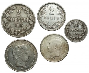 ŚWIAT - Zestaw 5 srebrnych monet (1848,1865,1893,1910,1925)