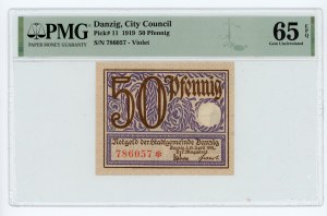 Danzig, 50 fenig (Pfennig) 1919 purple - PMG 65 EPQ