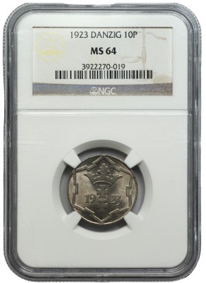 FREE CITY OF GDAŃSK - 10 fenigs 1923 - NGC MS 64