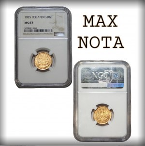 10 złotych 1925 Bolesław Chrobry - NGC MS67 - MAX NOTA