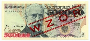 500,000 zloty 1993 - series A 0000000 MODEL / SPECIMEN No 0734*.