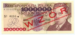 1,000,000 zloty 1993 - Series A 0000000 - MODEL No 0184*.