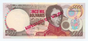 VENEZUELA - 5.000 bolívarů 1996 - ESPECIMEN SIN VALOR / SPECIMEN - 00000000