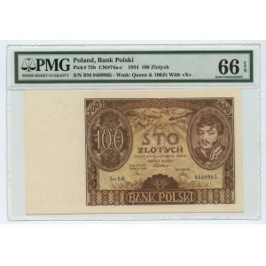 100 złotych 1934 - seria BM. - dodatkowy znak wodny +X+ - PMG 66 EPQ