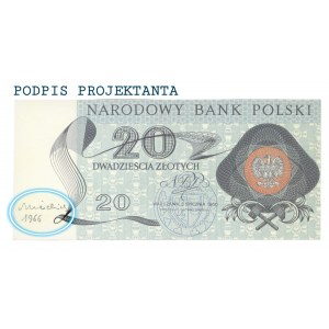 20 złotych 1966 z autografem Andrzeja Heidricha - awers WYDRUKU projektu