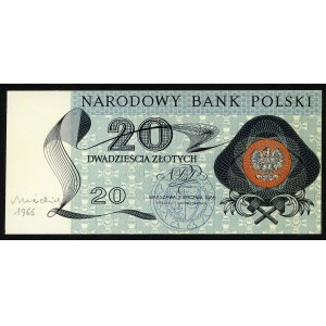 20 złotych 1966 z autografem Andrzeja Heidricha - awers WYDRUKU projektu