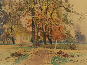 Tadeusz NARTOWSKI (1892-1971), Pejzaż jesienny z dworkiem