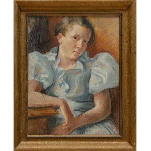 Adam Bunsch, Portret dziewczyny w błękitnej sukience, 1938