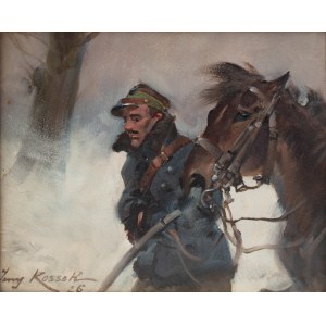Jerzy Kossak (1886 Kraków - 1955 tamże), Żołnierz z koniem, 1926 r.