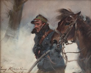 Jerzy Kossak (1886 Kraków - 1955 tamże), Żołnierz z koniem, 1926 r.