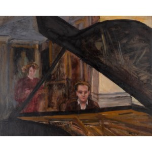 Irena Weiss, genannt Aneri (1888 Łódź - 1981 Kraków), Staś und Haneczka am Klavier, ca. 1946.