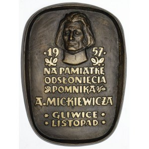 PLAKIETA PAMIĄTKOWA, ODSŁONIĘCIE POMNIKA MICKIEWICZA, GLIWICE, 1957