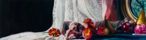 Monika Malewska, Still-life with Rabbit Carcass, Fruits and Flowers