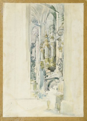 Józef PIENIĄŻEK (1888-1953), Wnętrze kościoła z organami, 1951