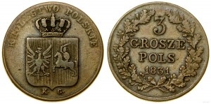 Polska, 3 grosze, 1831 KG, Warszawa