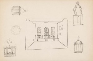 Jerzy Nowosielski (1923-2011), Projekty darochranitielnicy (tabernakulum), ikonostasu i cerkwi dla parafii greckokatolickiej w Krakowie - praca dwustronna, lata 70. XX w.