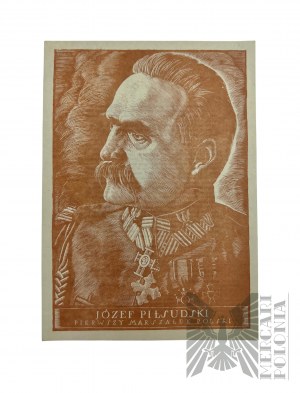 Jozef Pilsudski, woodcut by Pawel Steller