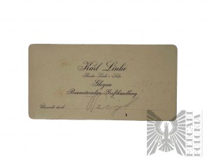 Business card Karl Linke Glogau - Glogow