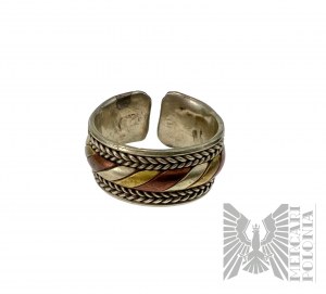 Wide Three-Color Ring, 925 Silver, size 15-22