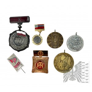 PRL Zestaw Odznaczeń - Przypinka z Korei Północnej, Przypinka Gruzińska ZSSR, &nbsp;Medal DDR, XXX LAT PRL, Brązowy medal w służbie narodu, &nbsp;Brązowy medal zasłużony dla obronności kraju PRL