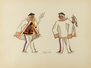 Zofia Stryjeńska (1891 Kraków - 1976 Genewa), Stary muzyk z Zakopanego, plansza XXIV z teki 'Polish Peasants' Costumes', 1939