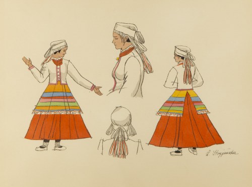Zofia Stryjeńska (1891 Kraków - 1976 Genewa), Chłopka z Wileńszczyzny, plansza XXXVIII z teki 'Polish Peasants' Costumes', 1939