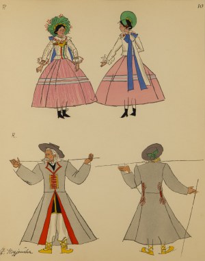 Zofia Stryjeńska (1891 Kraków - 1976 Genewa), Łowiczanka i chłop z łowickiego, plansza X z teki 'Polish Peasants' Costumes', 1939