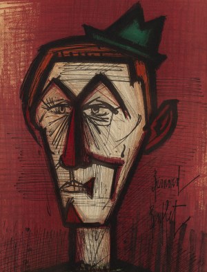 Bernard Buffet (1928 - 1999 ), Clown na czerwonym tle, 1967
