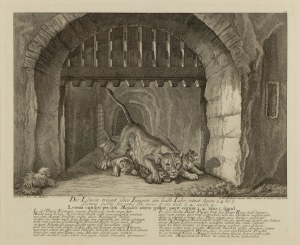 Johann Elias Ridinger (1698 - 1767 ), Lwica niesie swoje młode (Die Löwin träget ihre Jungen), 1736