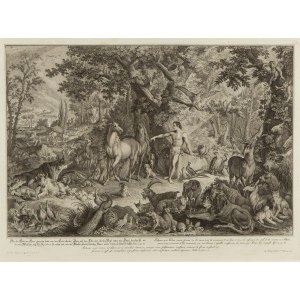 Johann Elias Ridinger (1698 - 1767 ), Adam nazywa zwierzęta w ogrodzie Eden, 1750