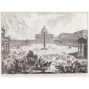 Giovanni Battista Piranesi (1720 Mogliano Veneto - 1778 Řím), Pohled na Svatopetrské náměstí s bazilikou sv. Petra z cyklu Vedute di Roma