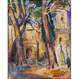 Maria Melania Mutermilch Mela Muter (1876 Warschau - 1967 Paris), Kirche unter Bäumen (recto) / Kirchenfassade mit Glockenturm (vero), 1920er-1930er Jahre.