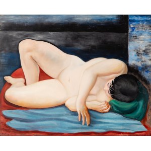 Moses (Moise) Kisling (1891 Kraków - 1953 Paris), Lying nude, Kiki de Montparnasse (Nu allongé sur drap rouge et vert), 1927