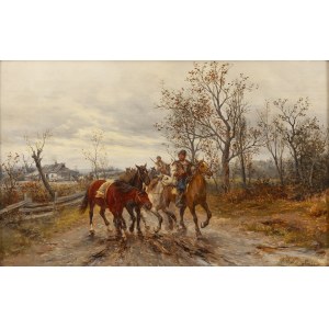 Ludwik Gędłek (1847 Kraków - 1904 Vienna), Cossacks on a muddy road