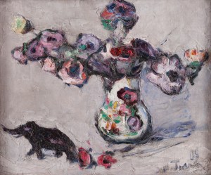 Włodzimierz Terlikowski (1873 Poraj k. Łodzi - 1951 Paryż), Martwa natura z kwiatami i figurką słonia, 1919