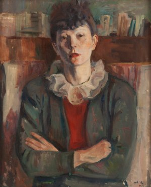 Adolf Milich (1884 Tyszowice k. Zamościa - 1964 Paryż), Portret kobiety z falbaniastym kołnierzem, 1942