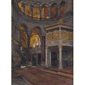 Wlastimil Hofman (1881 Prag - 1970 Szklarska Poręba), Innenraum der Hagia Sophia in Istanbul, 1940