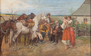 Antoni Piotrowski (1853 Nietulisko Duże k. Kunowa - 1924 Warszawa), Spotkanie z wędrownym grajkiem, 1919