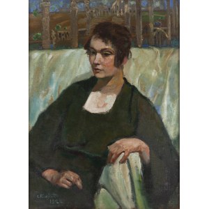 Czesław Kuryatto (1903 Kurczyce in Wolhynien - 1951 Cieszyn), Porträt einer Frau vor einem Hintergrund antiker Ruinen, 1922