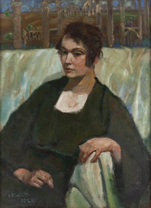 Czesław Kuryatto (1903 Kurczyce na Wołyniu - 1951 Cieszyn), Portret kobiety na tle antycznych ruin, 1922