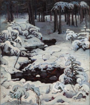 Leon Rosenblum (1883 Kraków - 1943 Auschwitz), Leśny strumień w zimowej szacie, 1905